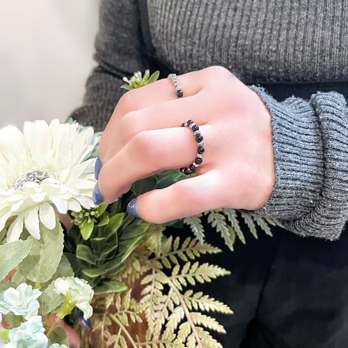 2025年☆巳年の守護石リング オニキス×ヘマタイト 天然石 ペア セット