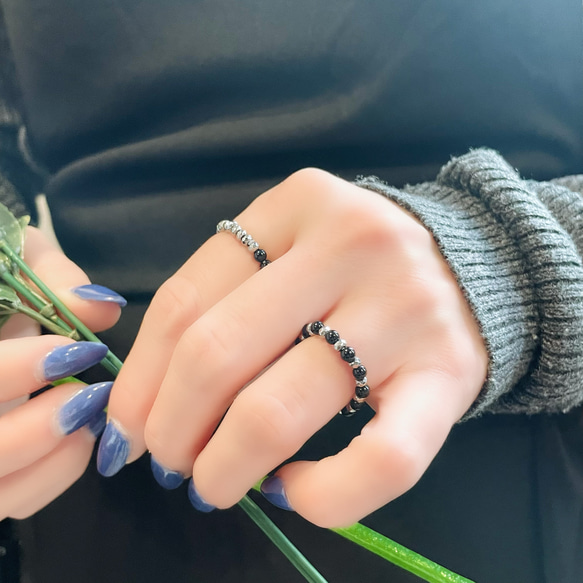 2025年☆巳年の守護石リング オニキス×ヘマタイト 天然石 ペア セット