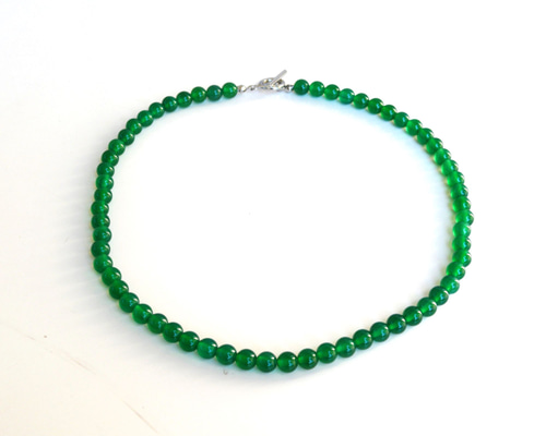 グリーンメノウ（緑瑪瑙）のシンプルネックレス＊40cm＊6mm☆送料