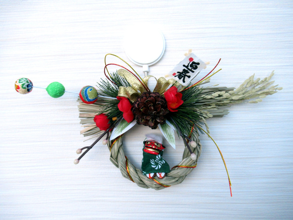 お正月リース♪No.11 獅子頭のお正月リース飾り 小25-1 しめ縄・しめ飾り kisetukazari2