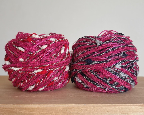 引き揃え毛糸玉*レッドブラウンモール×bigピンクループ、ネイビー