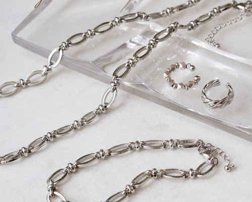 シルバー99.99エナメル装飾 ネックレス&ブレスレットセット　S29 シルバー99.99エナメル装飾 ネックレス&ブレスレットセット S29