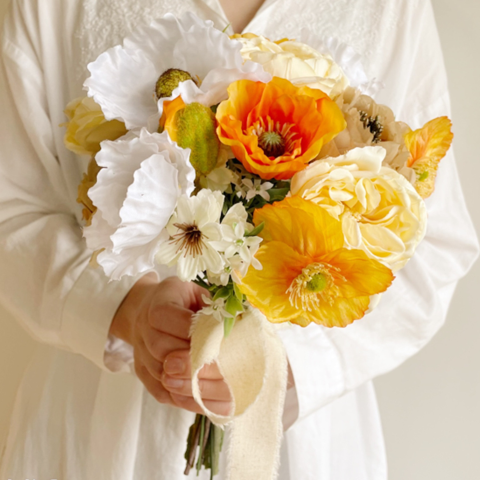 アートフラワーミニブーケ　ナチュラル オレンジ&ホワイト