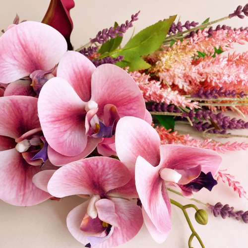 アートフラワーアームブーケ&ブートニア ワインレッドパープル