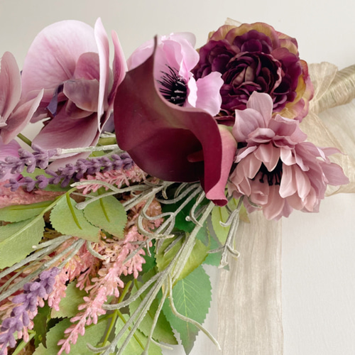 アートフラワーアームブーケ&ブートニア ワインレッドパープル ブーケ