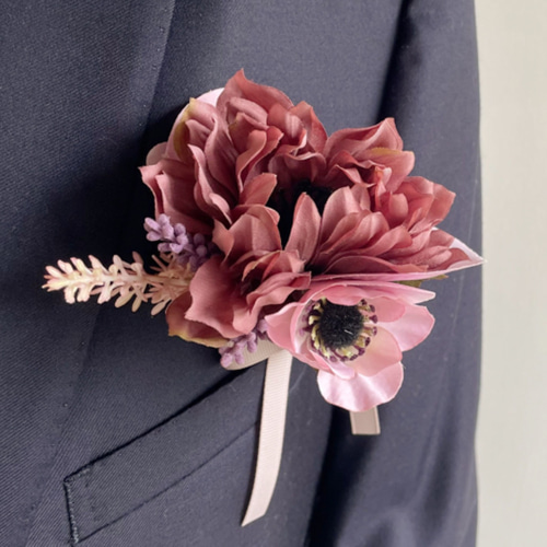 アートフラワーアームブーケ&ブートニア ワインレッドパープル ブーケ