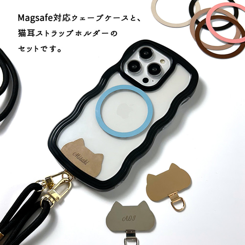 iPhone限定 Magsafeリング ステンレス 猫耳ストラップホルダー