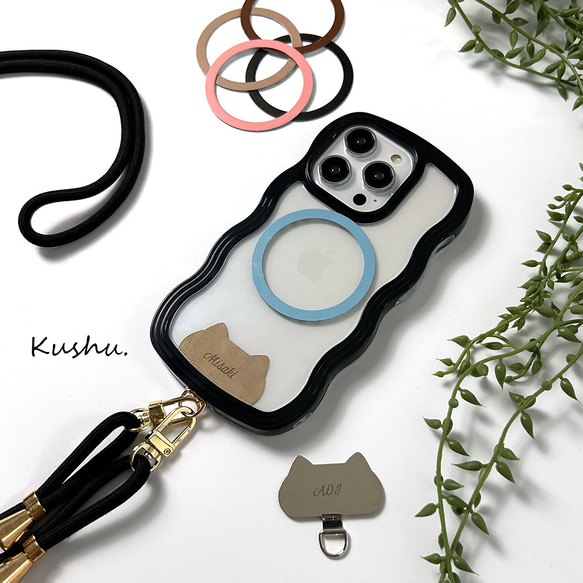 iPhone限定 Magsafeリング ステンレス 猫耳ストラップホルダー