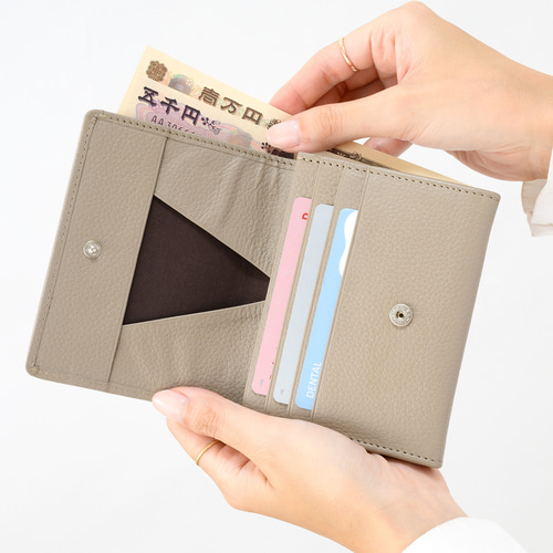 ミラグロ シュリンクレザー・ギャルソン二つ折り財布 コンパクト 牛革