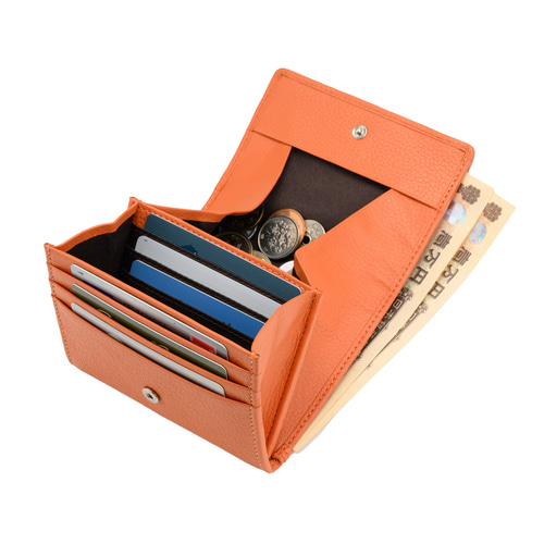 ミラグロ シュリンクレザー・ギャルソン二つ折り財布 コンパクト 牛革