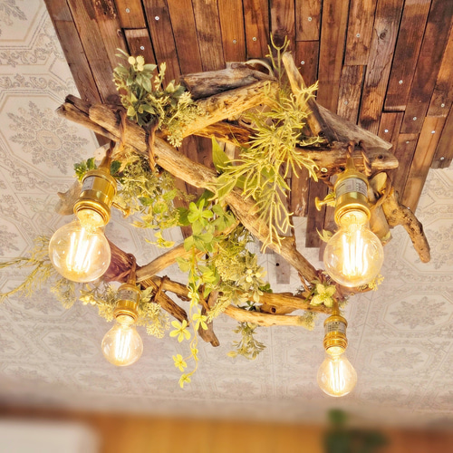 流木のペンダントライト4灯 RIN 受注生産品 LED電球セット ｜天井照明