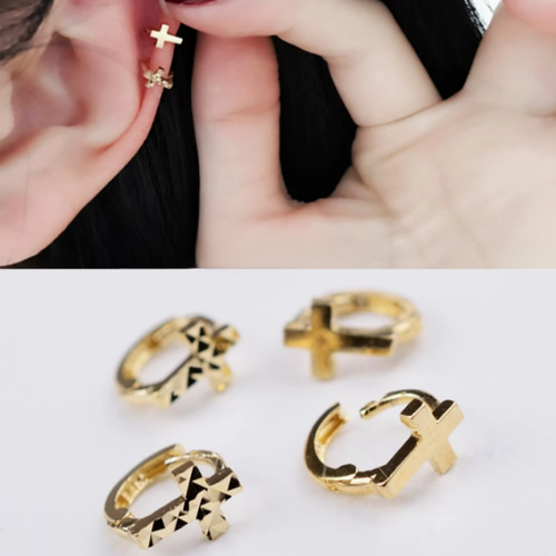 10K（片耳）K10YG中折れクロスフープピアス K10ゴールドイヤーカフ2