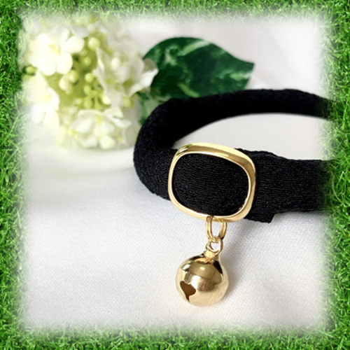 ☆無地-黒☆猫 和柄 丸紐 首輪/ちりめん 安全セーフティバックル