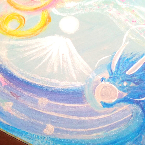 風水幸せ絵画＊吉祥 空海 春色花咲メロディ〜花龍海龍〜富士山