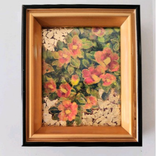 額付き原画)冬椿 赤 アート 金箔 レトロ 日本画 絵画 彩月りお