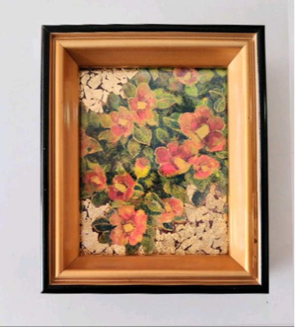 額付き原画)冬椿 赤 アート 金箔 レトロ 日本画 絵画 彩月りお