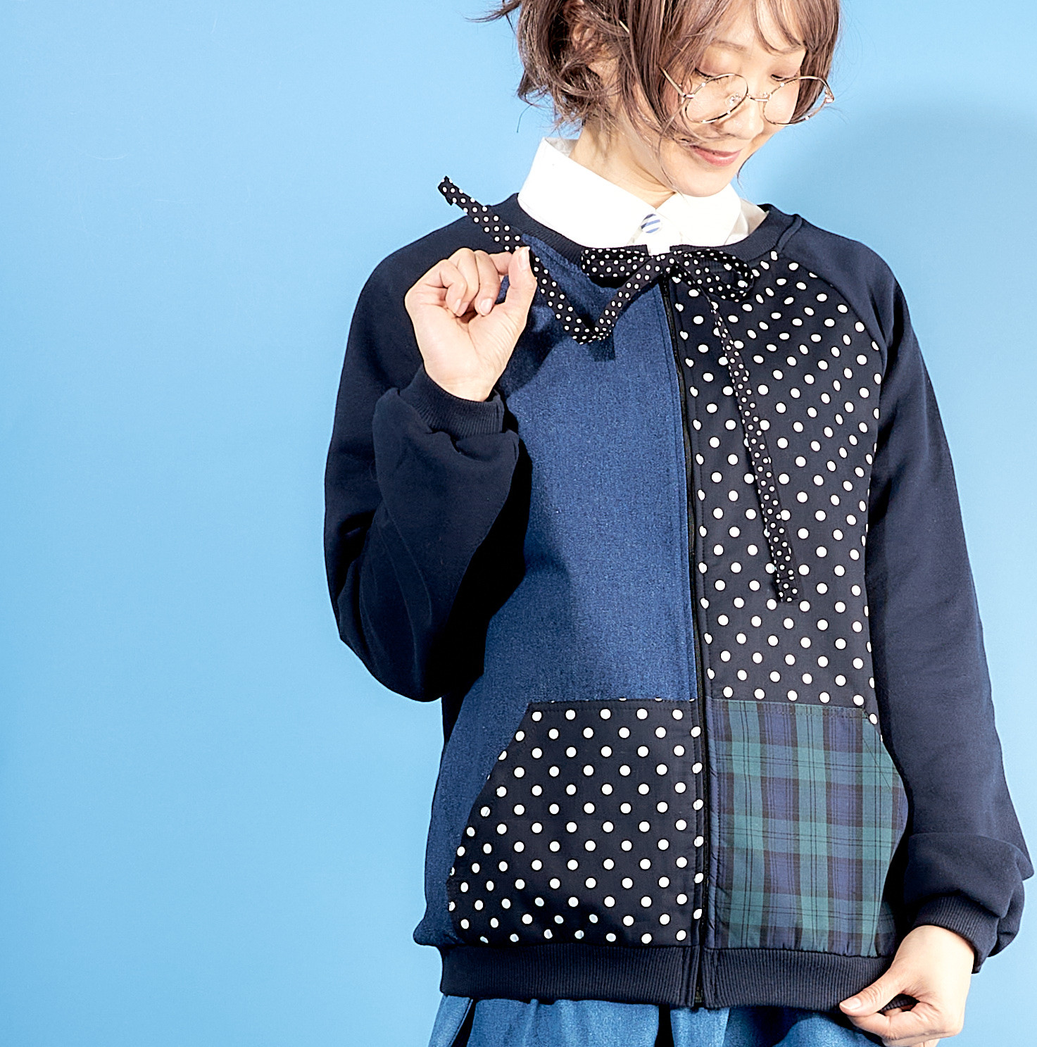 水玉mixチャックパーカーB色♡フードなし