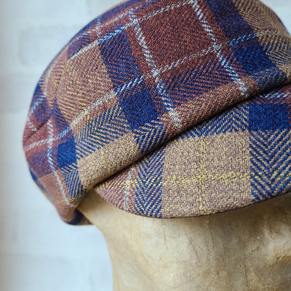 ころん キャスケット コットンツイード ブラウン チェック コンパクト Sサイズ 帽子 9枚目の画像