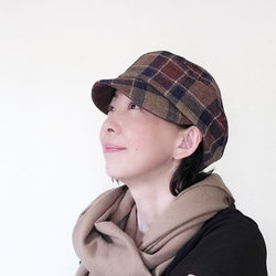 ころん キャスケット コットンツイード ブラウン チェック コンパクト Sサイズ 帽子 2枚目の画像
