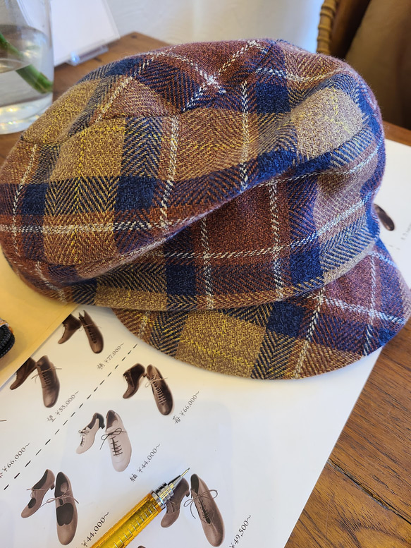 ころん キャスケット コットンツイード ブラウン チェック コンパクト Sサイズ 帽子 13枚目の画像