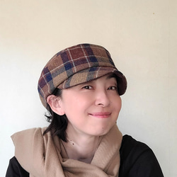 ころん キャスケット コットンツイード ブラウン チェック コンパクト Sサイズ 帽子 7枚目の画像