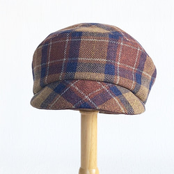 ころん キャスケット コットンツイード ブラウン チェック コンパクト Sサイズ 帽子 6枚目の画像