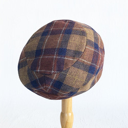 ころん キャスケット コットンツイード ブラウン チェック コンパクト Sサイズ 帽子 5枚目の画像