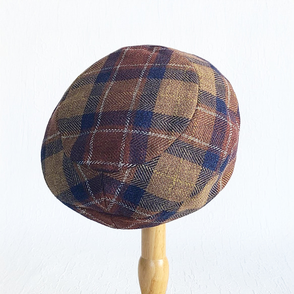 ころん キャスケット コットンツイード ブラウン チェック コンパクト Sサイズ 帽子 5枚目の画像