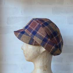 ころん キャスケット コットンツイード ブラウン チェック コンパクト Sサイズ 帽子 11枚目の画像