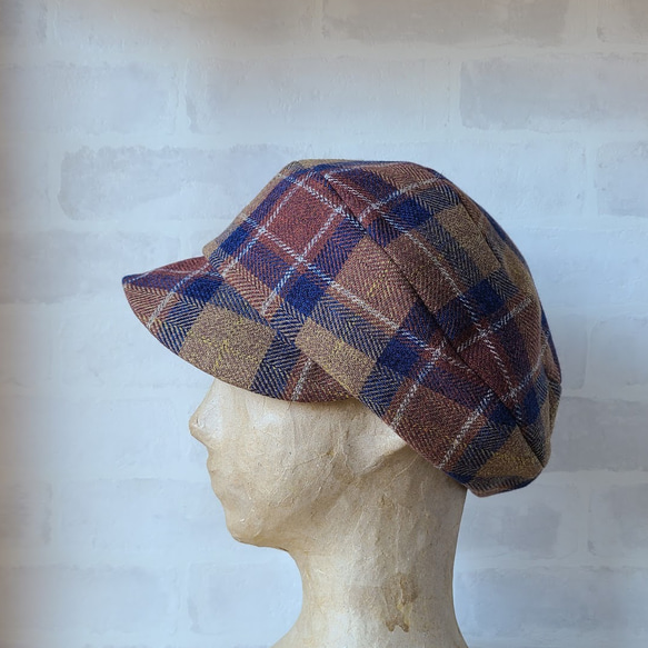 ころん キャスケット コットンツイード ブラウン チェック コンパクト Sサイズ 帽子 11枚目の画像