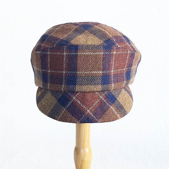 ころん キャスケット コットンツイード ブラウン チェック コンパクト Sサイズ 帽子 4枚目の画像