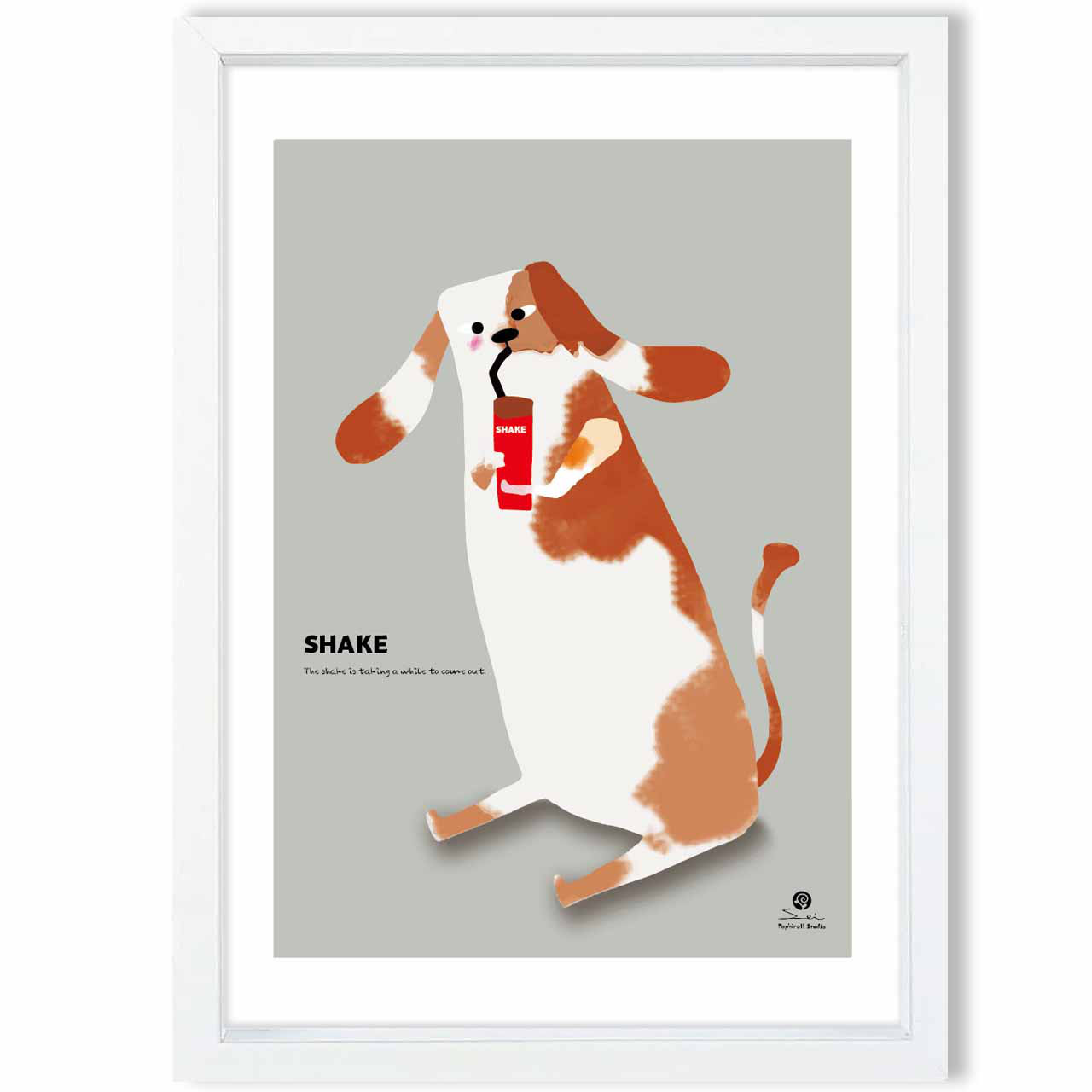 出てこないシェイク　犬　お気に入り8000件突破　イラスト　ポスター　A4〜A1　アート  　アートポスター　3168