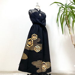 大人可愛いセレブ着物スカートフリーサイズ黒留袖着物リメイクウエスト