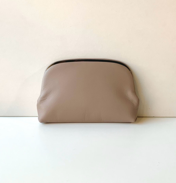 【受注制作・裏地&口金色が選べます】カード＆コインケース《押し口財布 Sサイズ》レザー　トープ 1枚目の画像