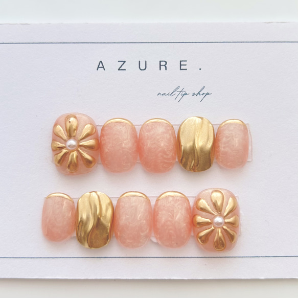 ミラーネイルフラワーネイルナチュラルネイルピンクネイルオレンジネイル夏ネイルオーロラネイルチップコーラルピンク春夏振袖 3枚目の画像