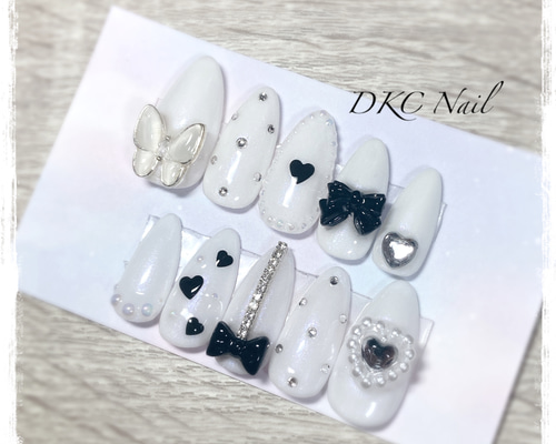 お急ぎ便A ネイルチップ 量産型 韓国 現品 ちゅるん 推し活 オタク 地雷 白 現品ネイルチップ＊人気の量産型・地雷系デザイン 韓国ネイル 推し活