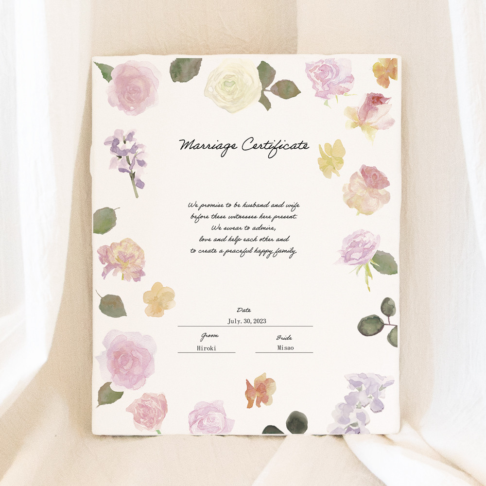 バラとスイートピーの結婚証明書  誓約書 名入れ  オーダーメイド キャンバス