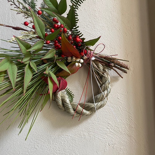 2025年 お正月飾り しめ飾り しめ縄リース 2way ドライフラワー しめ縄