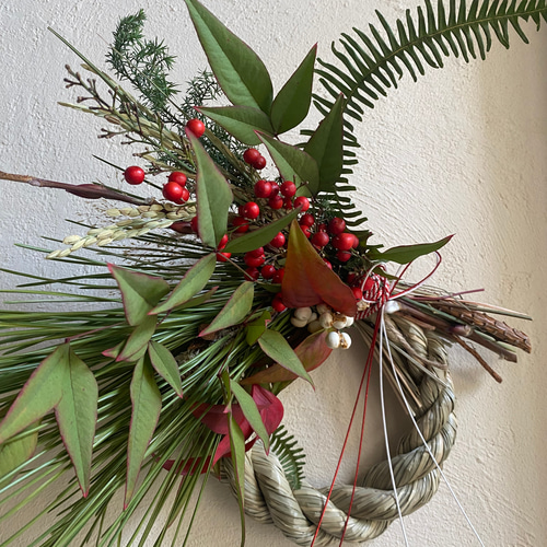 2025年 お正月飾り しめ飾り しめ縄リース 2way ドライフラワー しめ縄