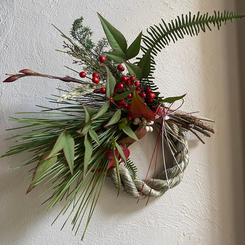 2025年 お正月飾り しめ飾り しめ縄リース 2way ドライフラワー しめ縄