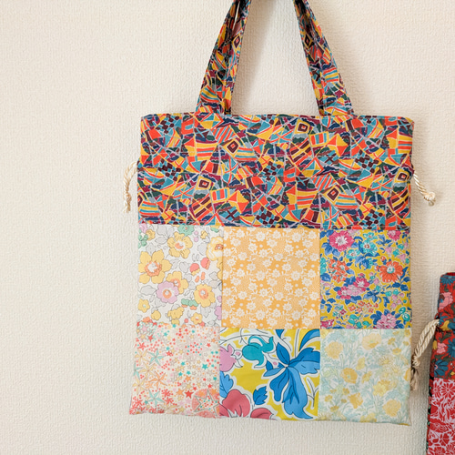 パッチワークバッグ リバティ イエロー 巾着トート 彩り2025