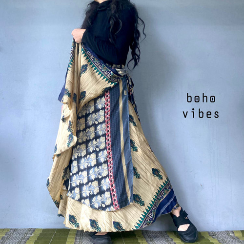 Creema限定送料無料】オールドサリー シルク リメイク 巻きスカート