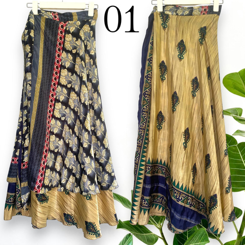 Creema限定送料無料】オールドサリー シルク リメイク 巻きスカート