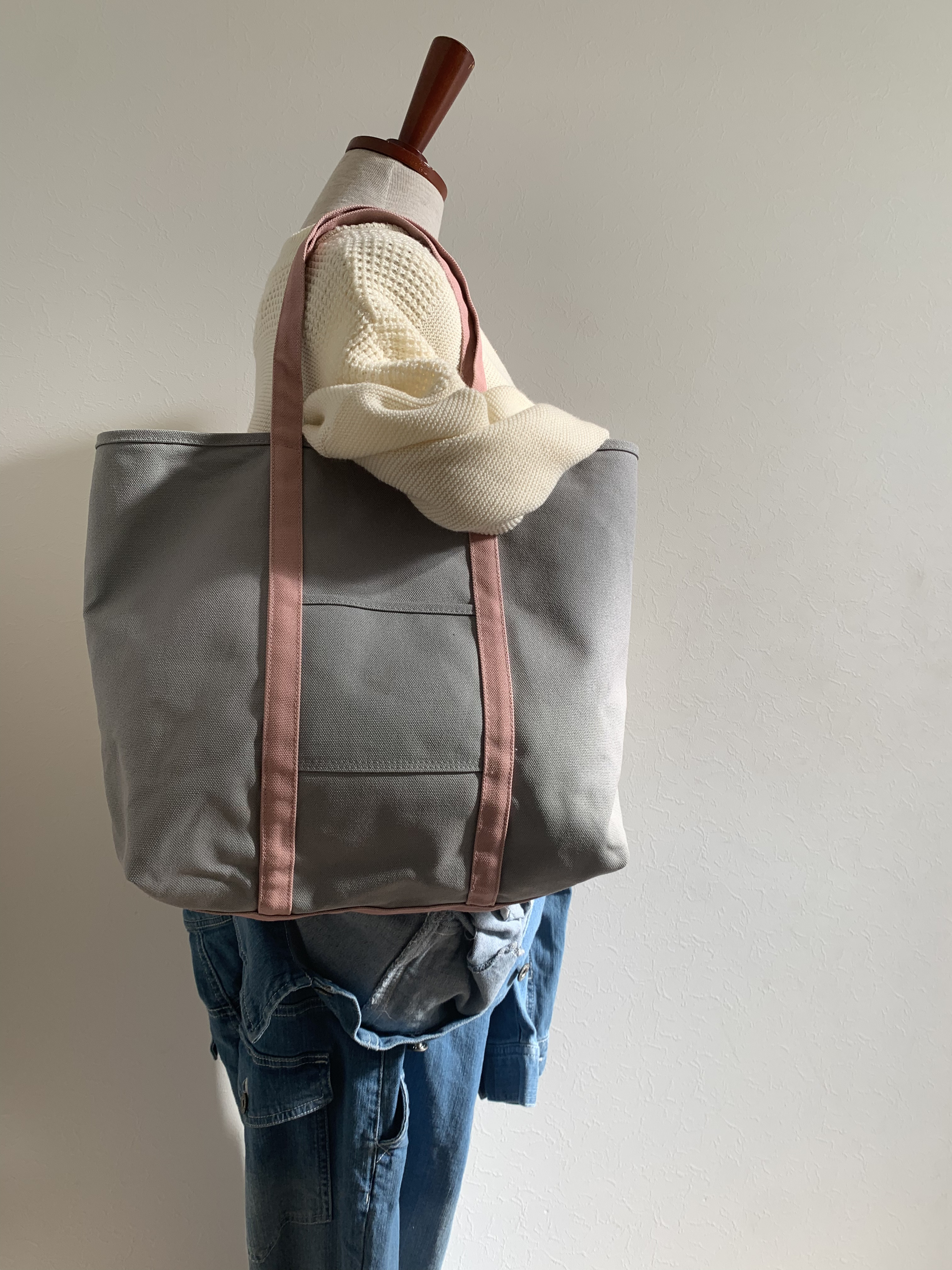【A4対応】洗える帆布トート　BASIC TOTE ( TM ) グレー×くすみピンク