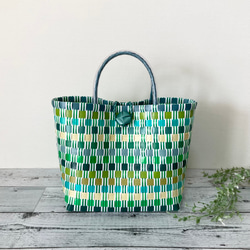 【789】プラカゴ バッグ プラカゴバッグ Lサイズ マルチボーダー柄 ブルー系 プラカゴ ppバンド