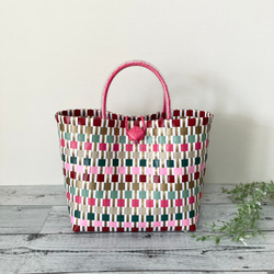 プラカゴバッグ Lサイズ マルチボーダー柄 ゴールド系 プラカゴ pp