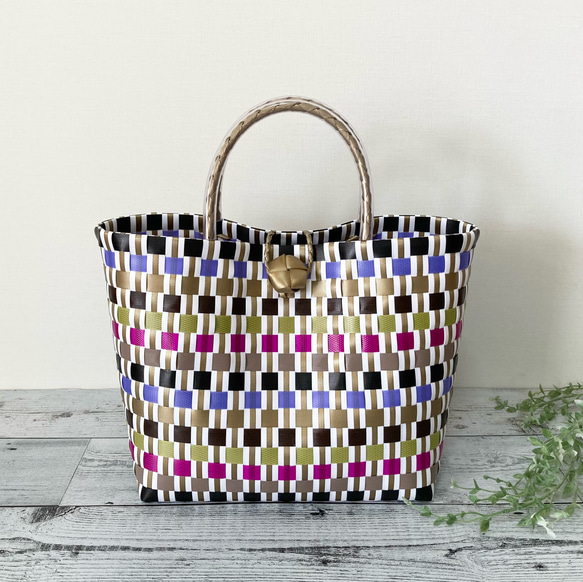 プラカゴバック　ハンドメイド プラかご プラかごバッグ グリーン 緑 かごバッグ hana.lima.aloha