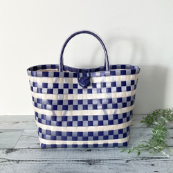 即納】プラかごバッグ Mサイズマルチカラー ゴールド系 ボーダー