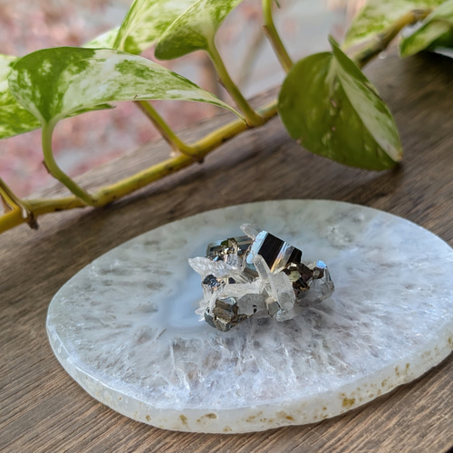 ☆パイライトwith水晶(パイライト＆水晶共生)☆ミニミニクラスター 125