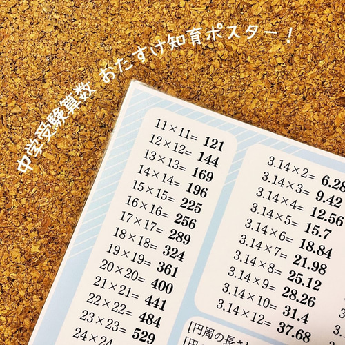 中学受験算数 お助けグッズ 知育ポスター 円周率 平方数 かけ算 その他
